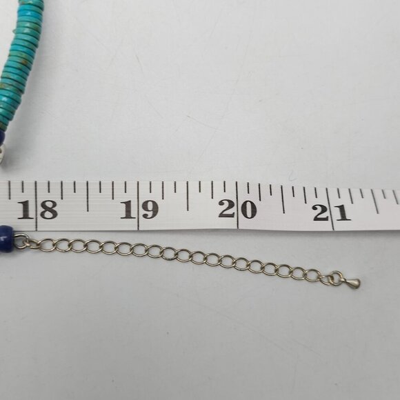 Heishi Turquoise Openwork Silver Tone Pendant Necklace With Adjustable Chain - Picture 6 of 6